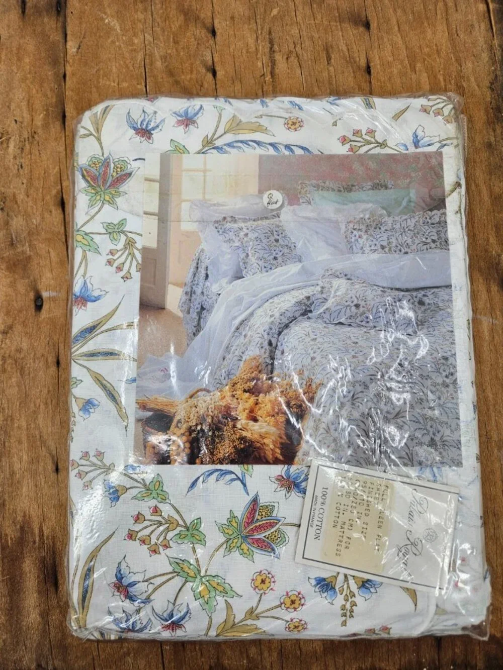 VTG New Palais Royal Cotton Full Queen Flat Sheet Made in France Floral